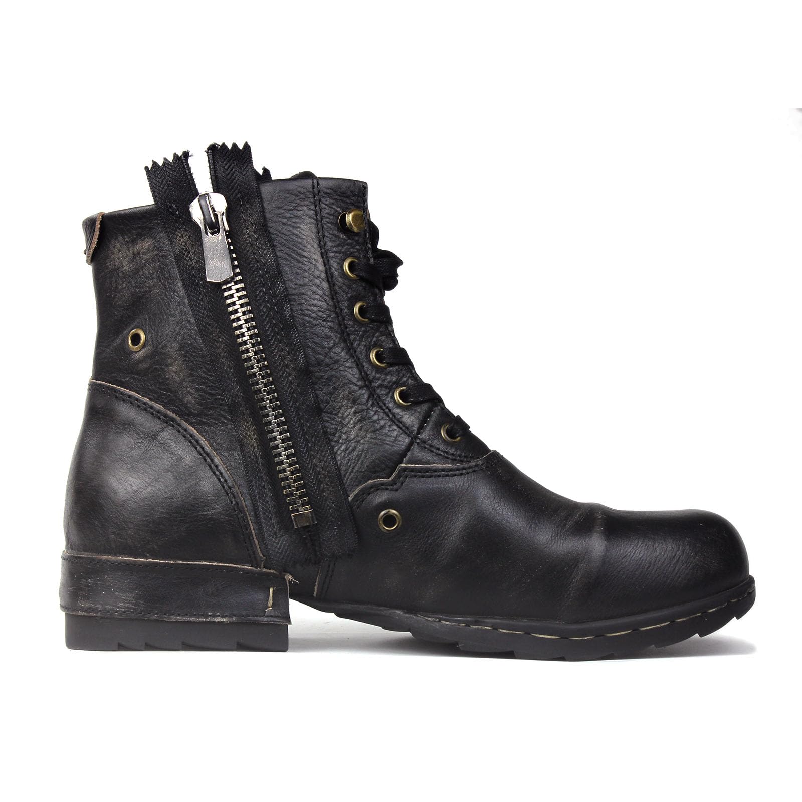 OSSTONE Moto Boots for Men Fashion Zipper-up Leather Chukka Boots Casual Shoes 5008-8, Retro Black, US9
