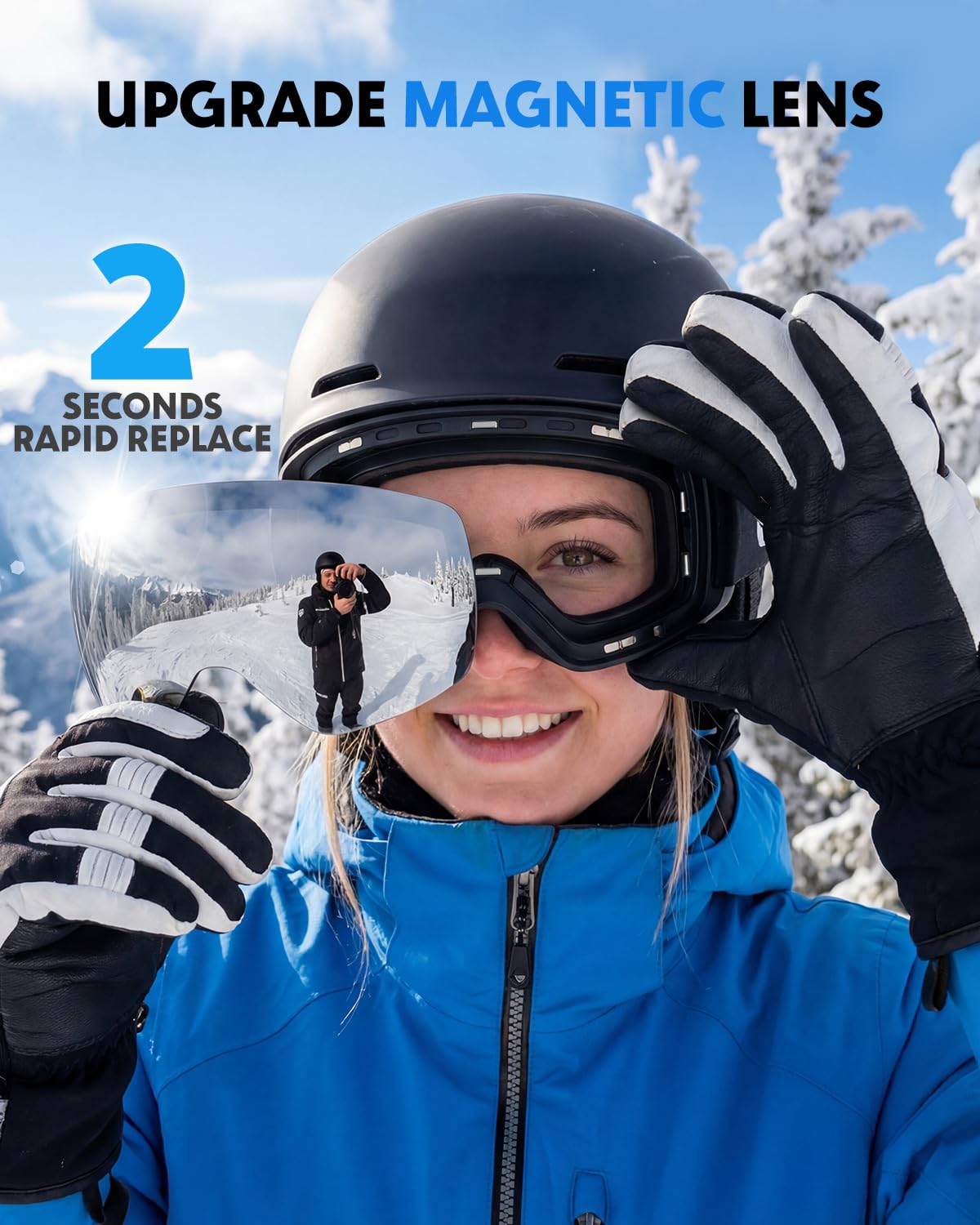 Snowalva Ski Goggles, Snowboard Goggles with 2 UV400 Anti-Fog Detachable Magnet
