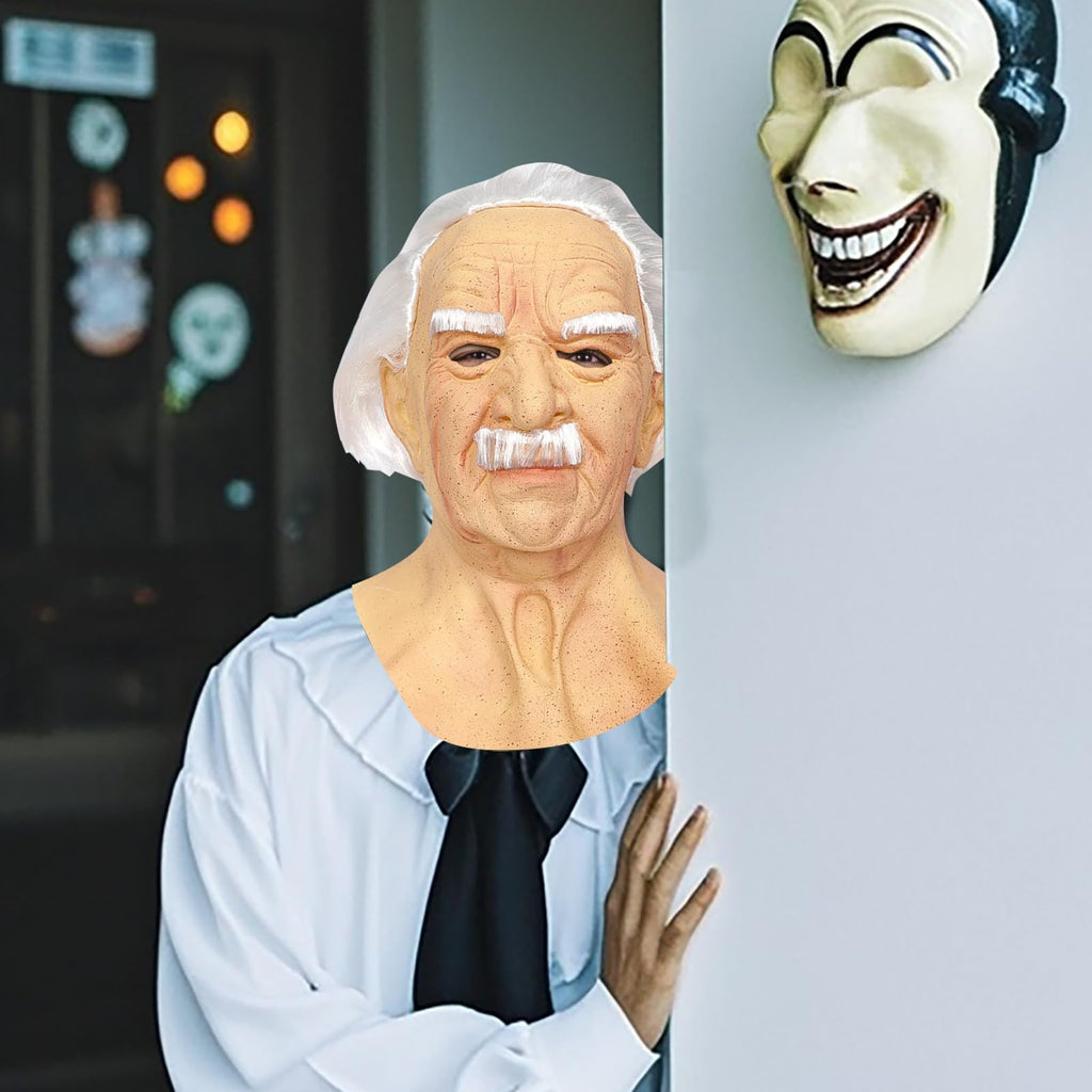 OPEN BOX Halloween Creepy Old Man Latex Mask Realistic Wrinkle Full Head Cosplay