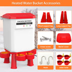Heated Chicken Waterer 11L Anti-Freeze Poultry Drinker 4 Cups Dark Red