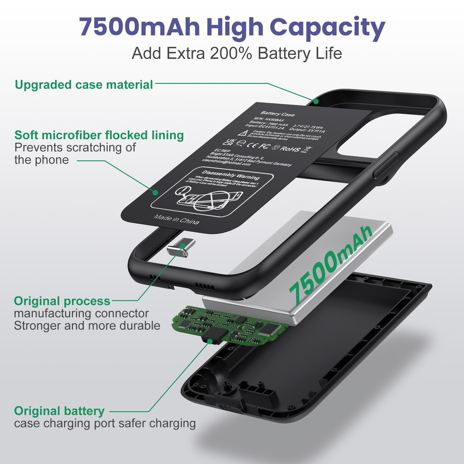 QTshine Battery Case for iPhone 14/13/13 Pro (6.1 Inch),Upgraded 7500mAh
