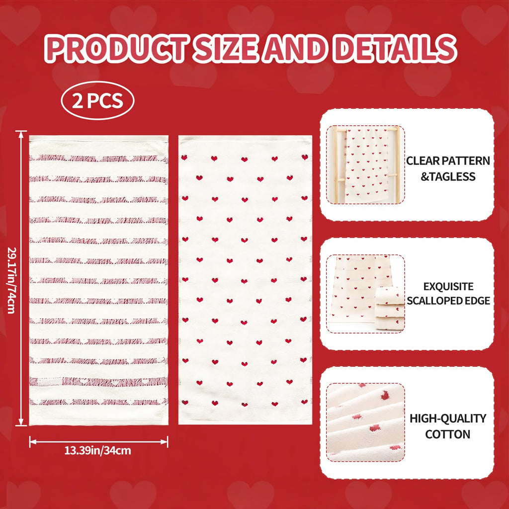 YIXAXKAO 2 Pieces Valentine's Day Hand Towels for Bathroom Red Pink Heart Cotton