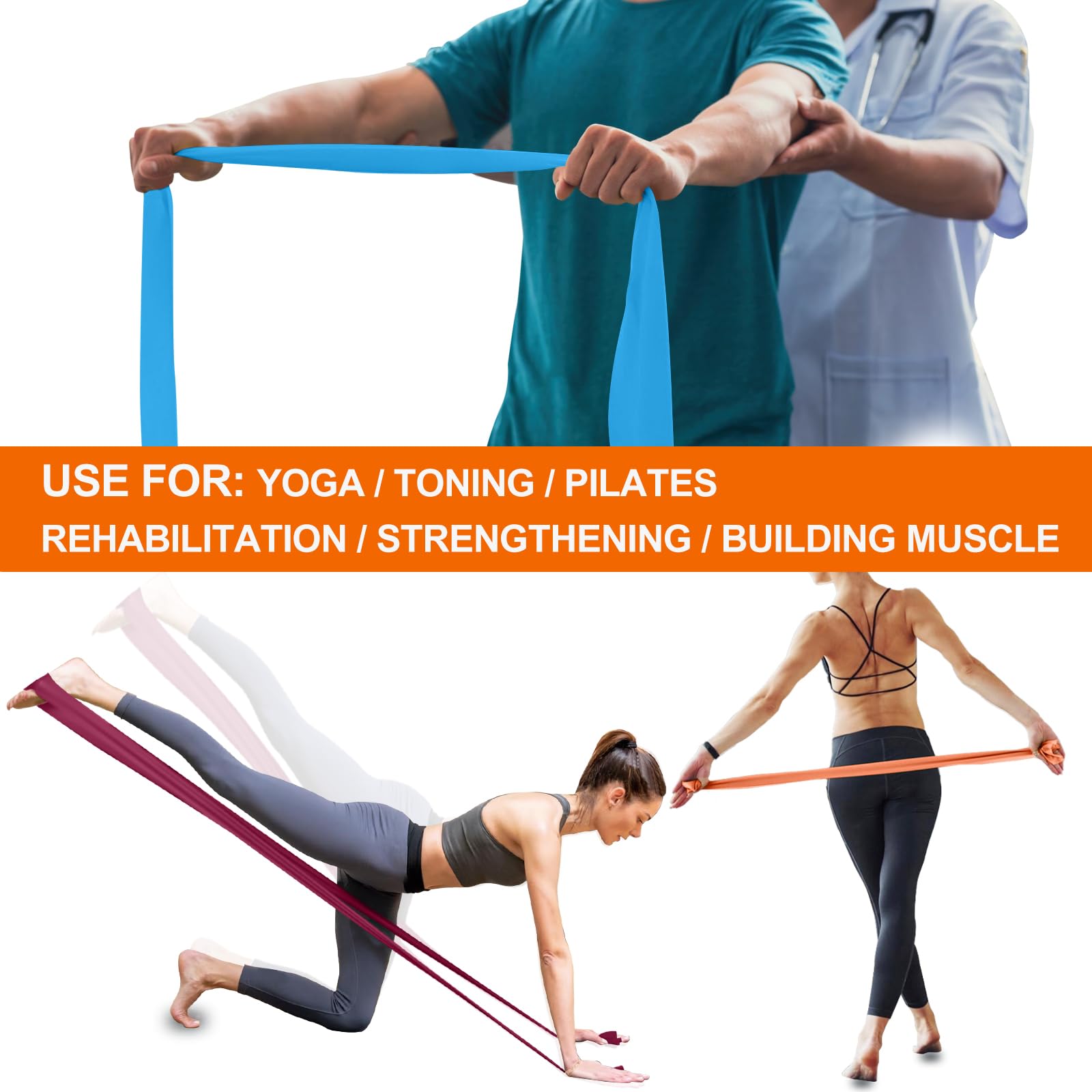 AZURELIFE Resistance Bands Non-Latex Long Elastic Physical Therapy Rehab Yoga