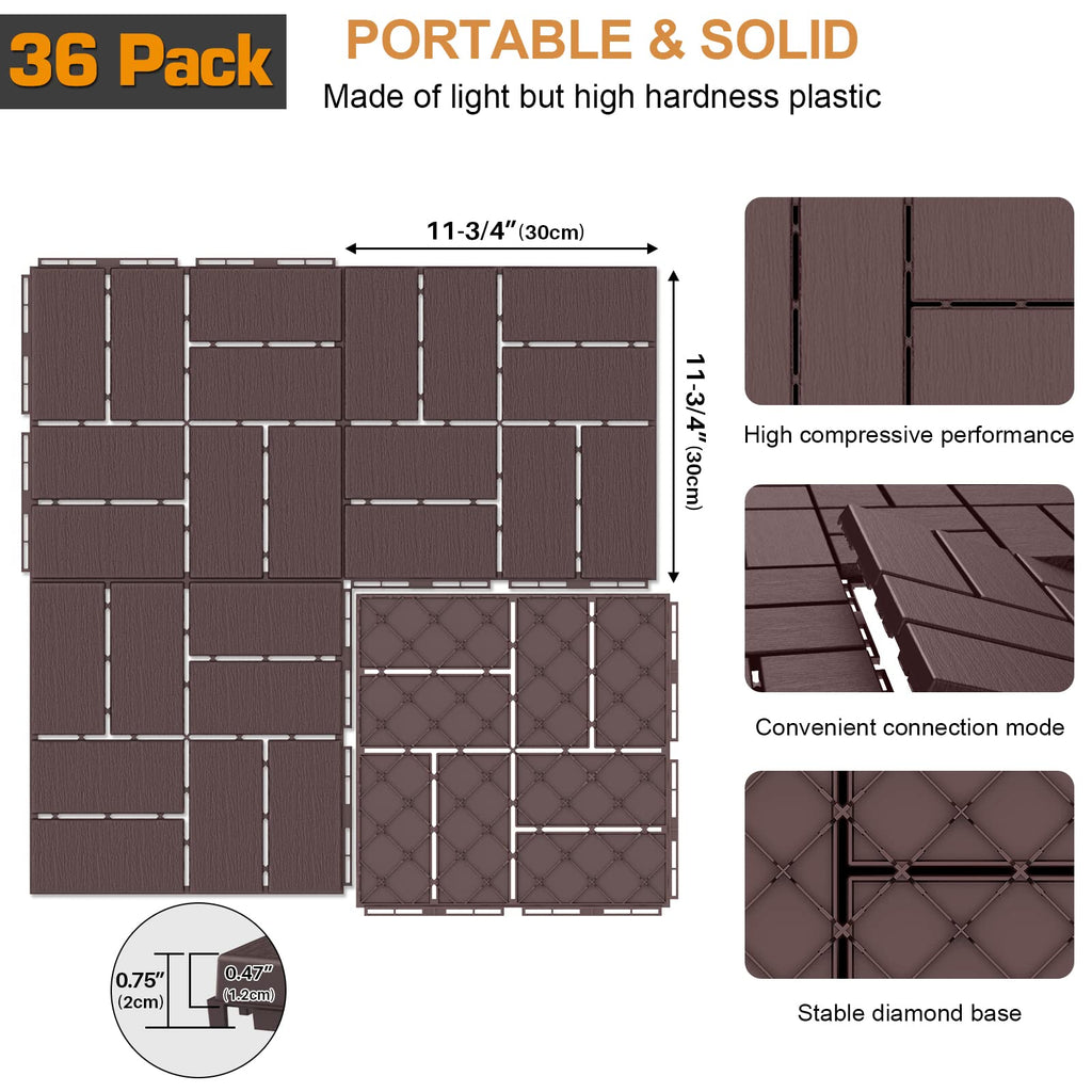 Goovilla Plastic Interlocking Deck Tiles, 36 Pack Outdoor Patio Flooring,