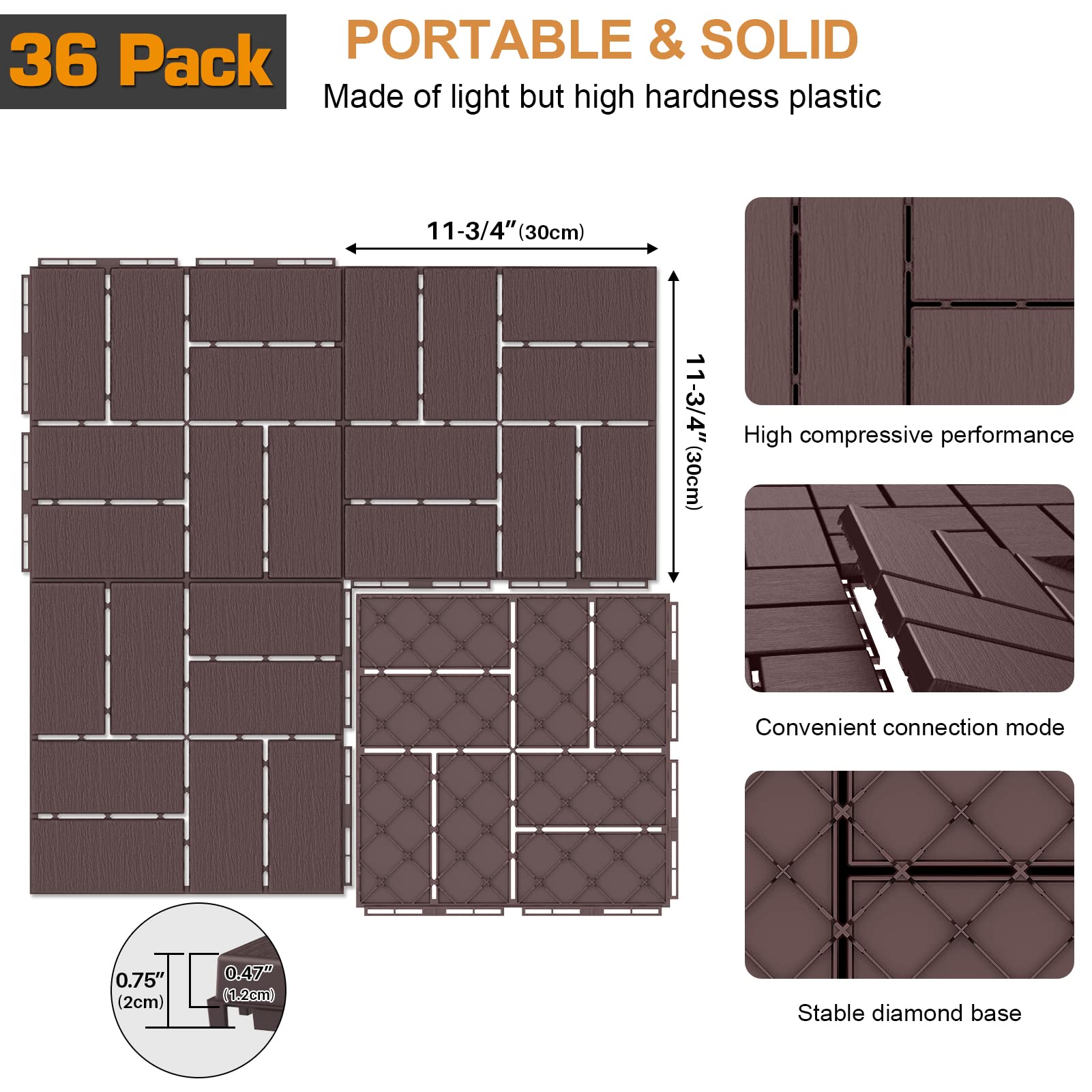 Goovilla Plastic Interlocking Deck Tiles, 36 Pack Outdoor Patio Flooring,