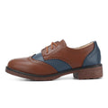 Fashion Women Oxford Shoes Block Heel Lace Up Derby Casual Brogue Shoes Brown