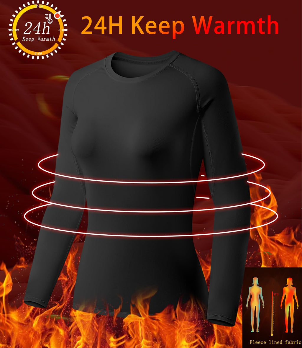 TELALEO 3 Pack Women's Thermal Shirts Fleece Lined Tops Long Sleeve Compression