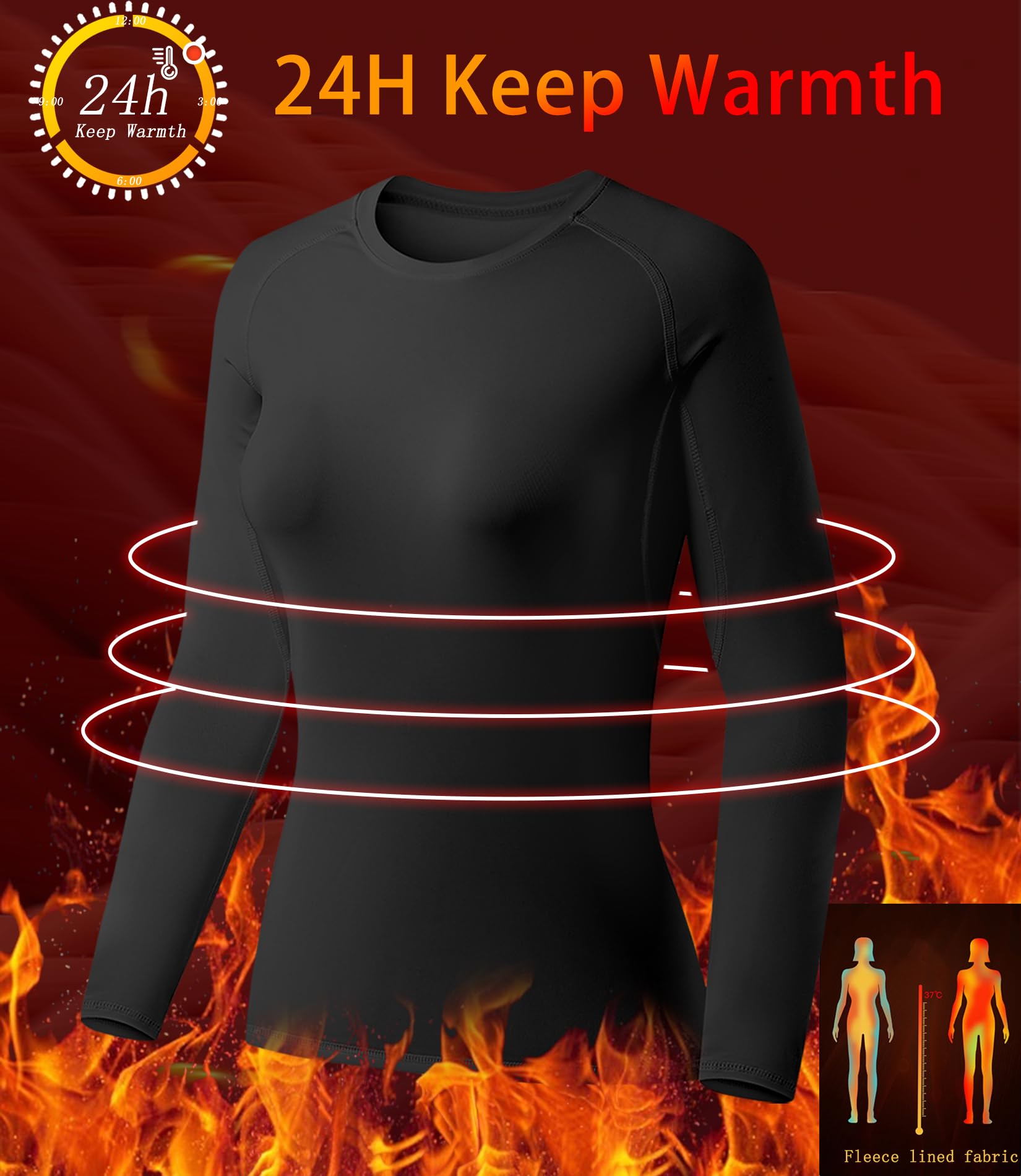 TELALEO 3 Pack Women's Thermal Shirts Fleece Lined Tops Long Sleeve Compression