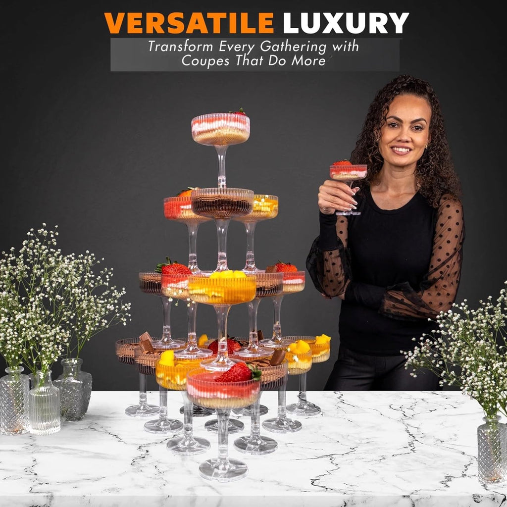Champagne Tower 21 Piece Plastic Coupe Glasses 7oz Wedding Party Hosting Clear