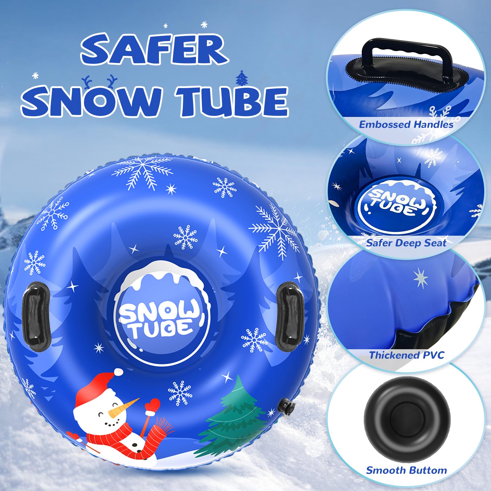 Menmek 36 Inch Snow Tube 3-4 Pack Inflatable Snow Sled Durable PVC Heavy Duty