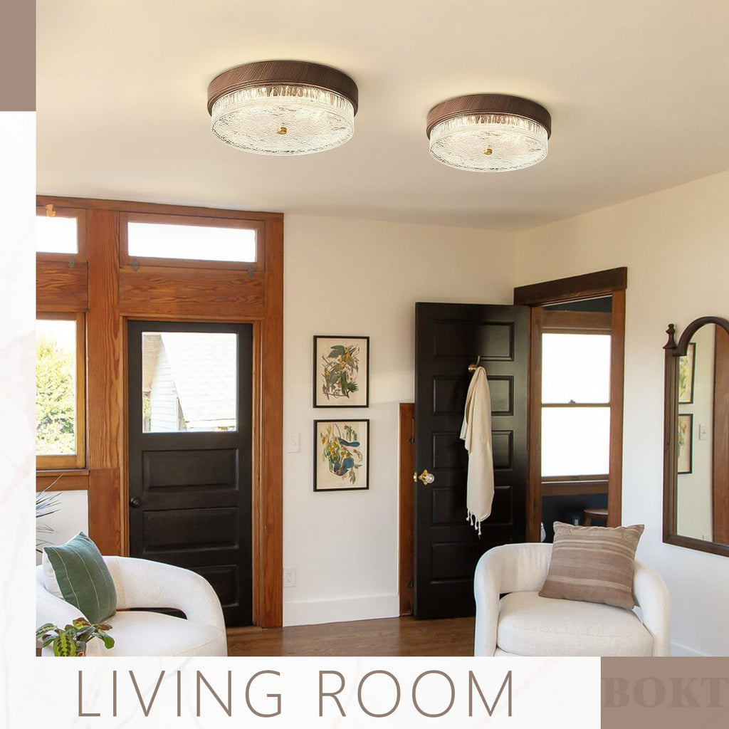 BOKT Farmhouse Wooden Flush Mount Ceiling Light Fixture Adjustable 3000K-6000K