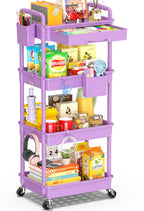 SUNALLY 4 Tier Rolling Cart Organizer w/ Drawer Storage Cart Purple Wheels