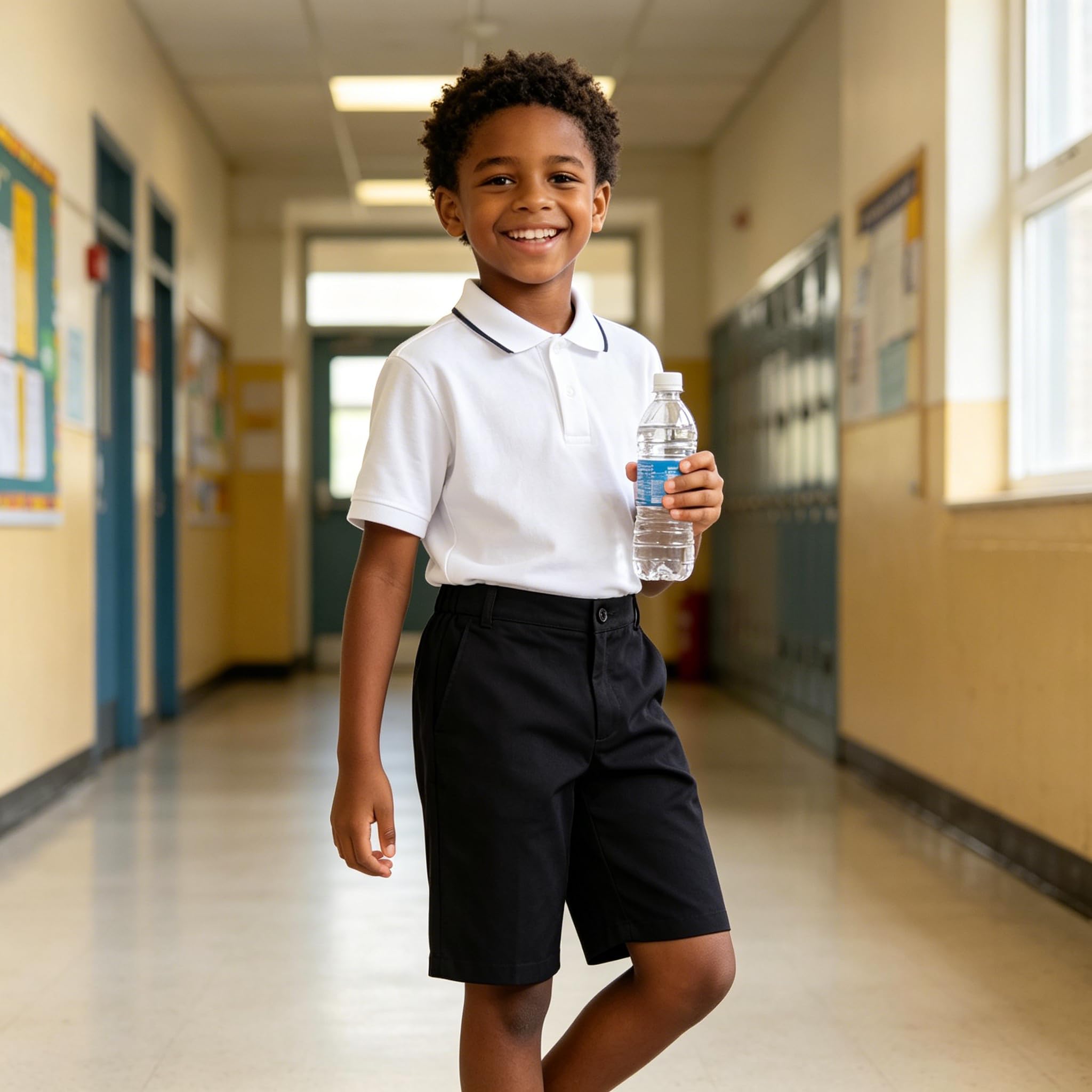 Bienzoe Boys School Uniform Shorts: Flat Front Cotton Bermuda - Adjustable Waist - Breathable for Church Outdoor - Aged 9-10 Black Size 10