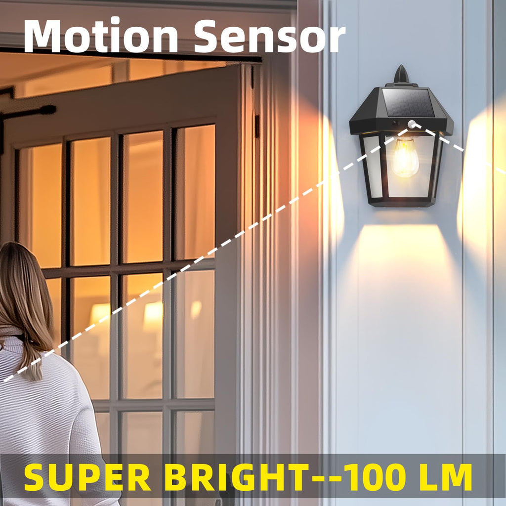 DERAYSION Solar Porch Lights Outdoor, 9 Inch Solar Wall Lanterns with Motion