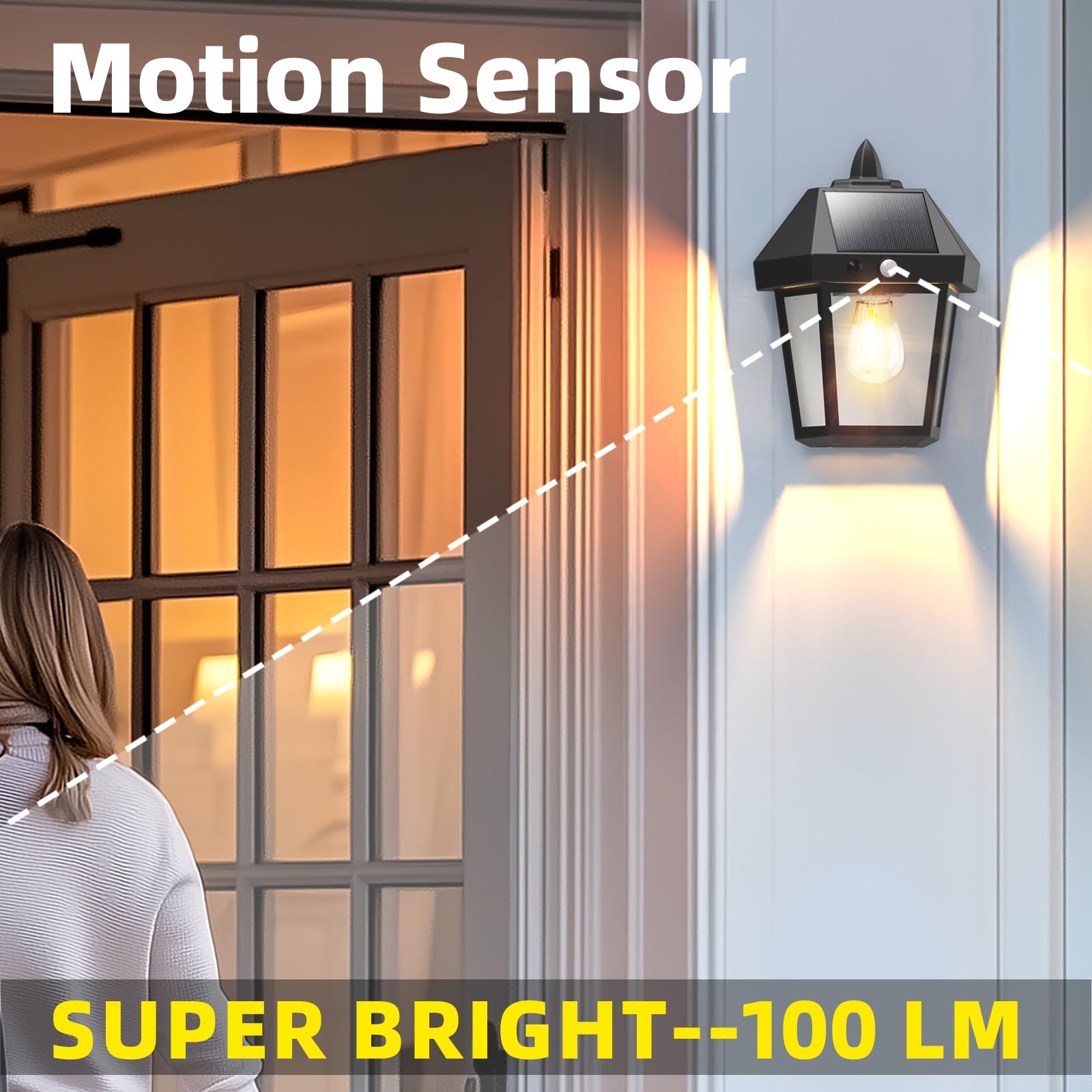 DERAYSION Solar Porch Lights Outdoor, 9 Inch Solar Wall Lanterns with Motion