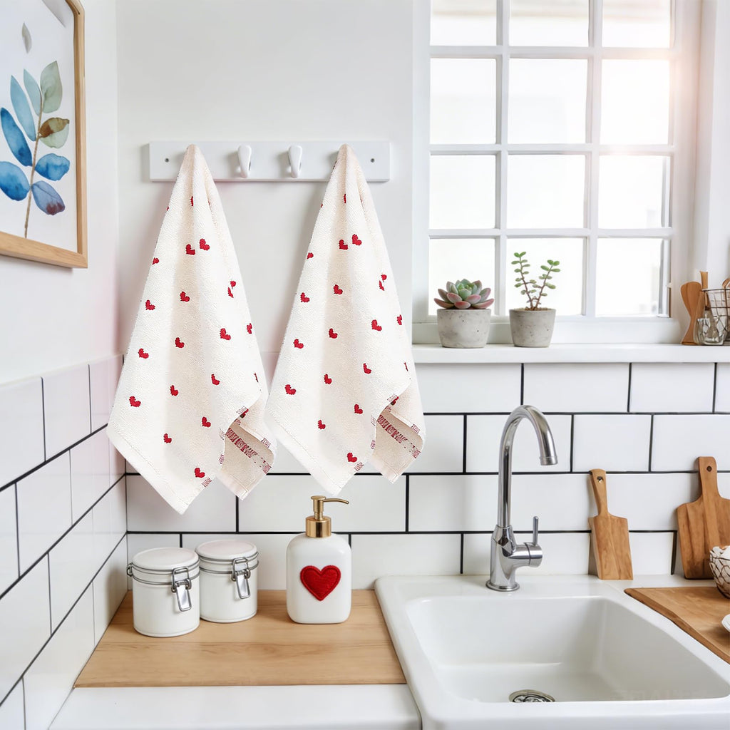 YIXAXKAO 2 Pieces Valentine's Day Hand Towels for Bathroom Red Pink Heart Cotton