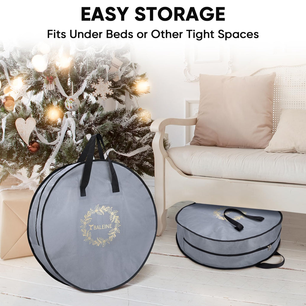 BALEINE 2 Pack Christmas Wreath Storage Bags 30x8 Reinforced with Handles