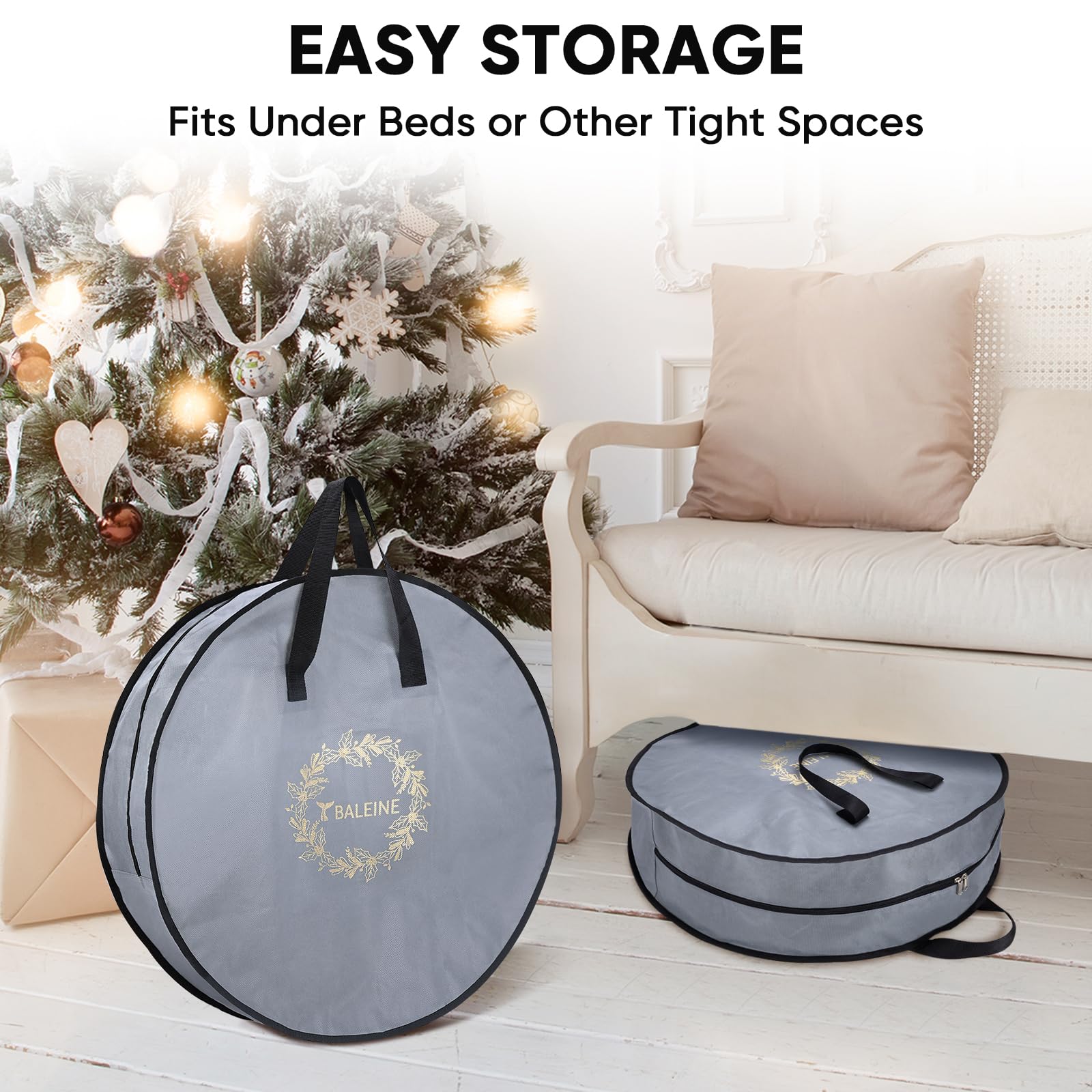 BALEINE 2 Pack Christmas Wreath Storage Bags 30x8 Reinforced with Handles