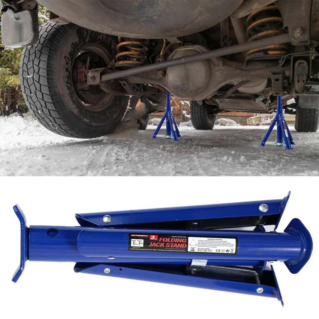 2PC 3 Ton Jack Stands Adjustable Steel Folding Auto Lift Support Blue
