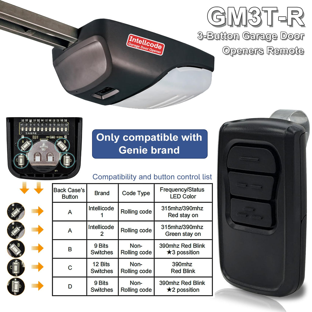 GM3T-R 3-Button Garage Door Openers Remote, Replacement for Genie Remote, Works