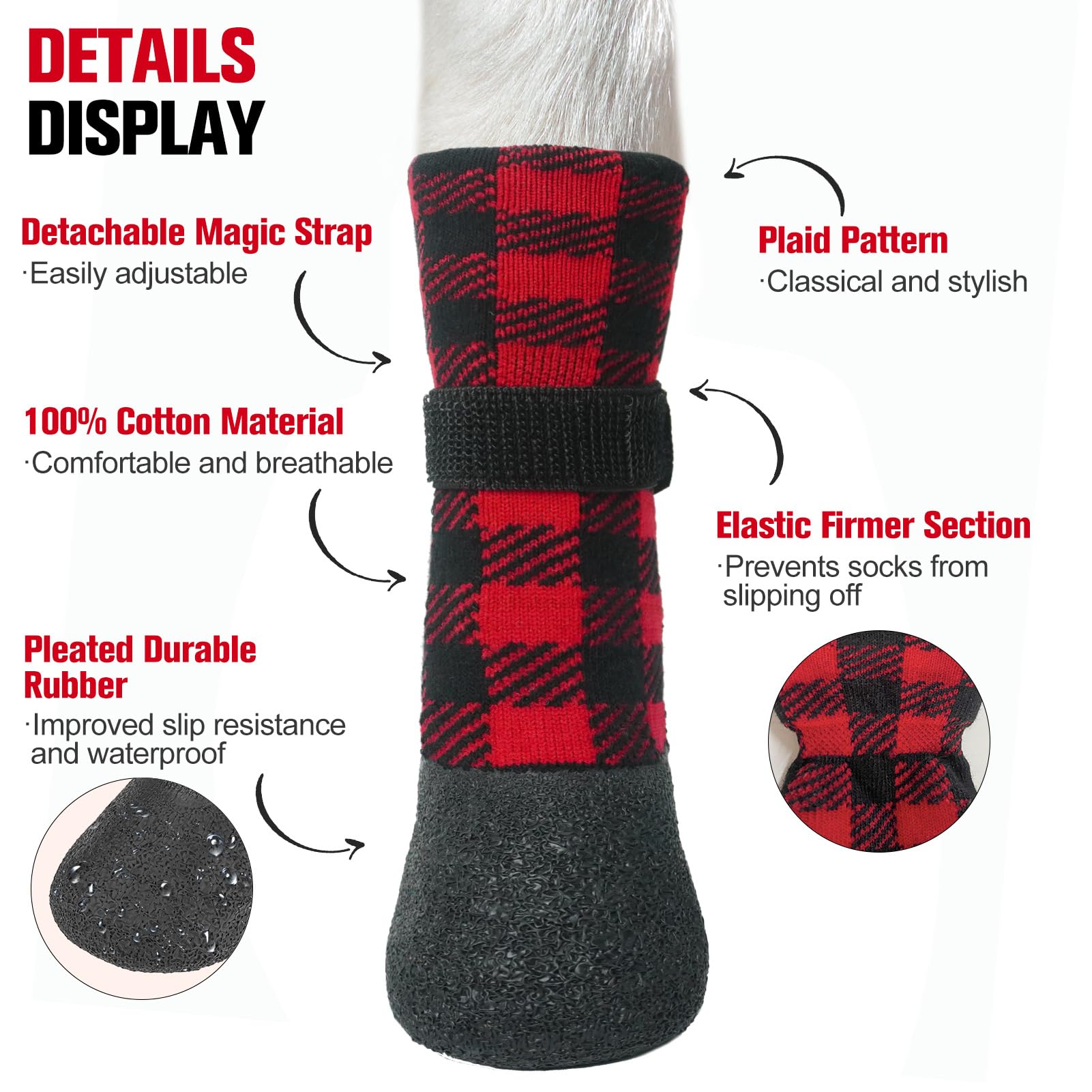 BEAUTYZOO Waterproof Dog Socks to Prevent Licking Paws, Christmas Dog Socks for