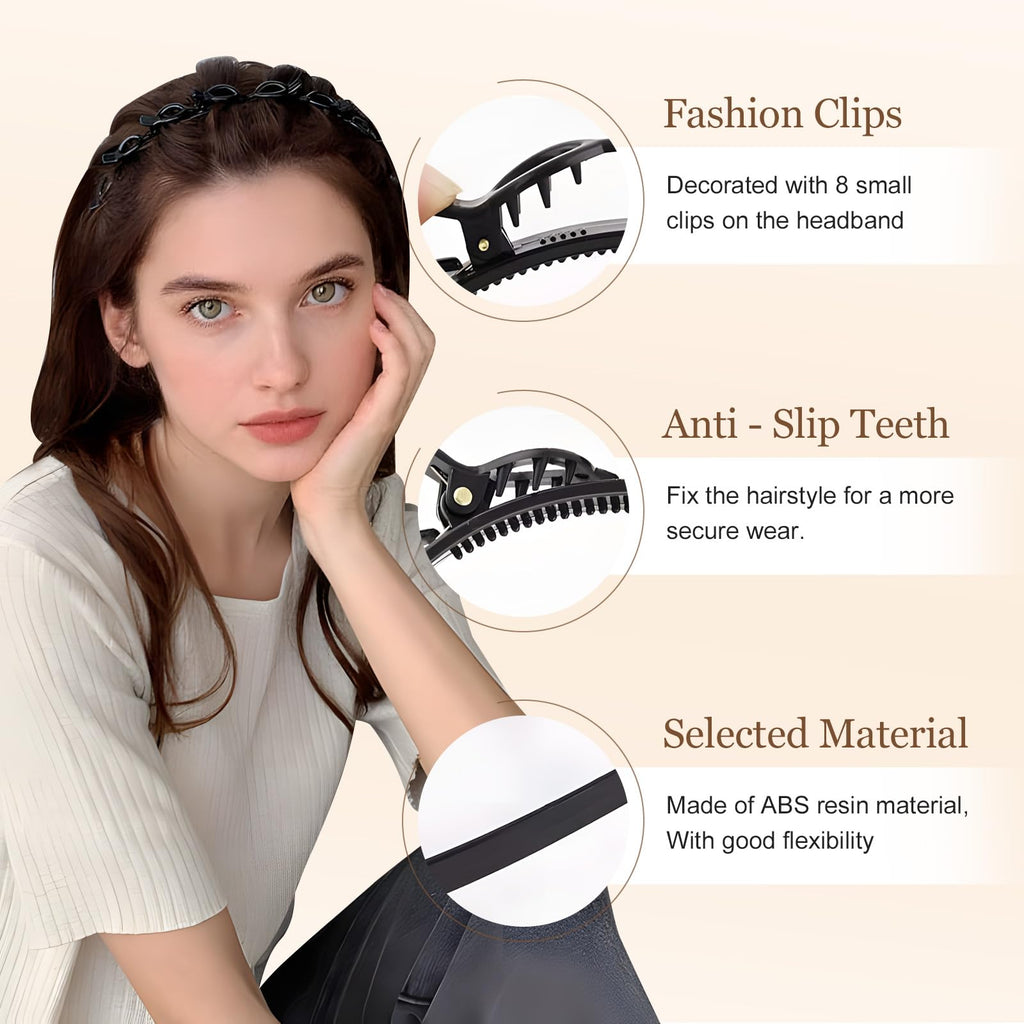 Headband with Clips 4 Pcs Bangs Hairstyle Hairpin Headband with 8 Clips Each,