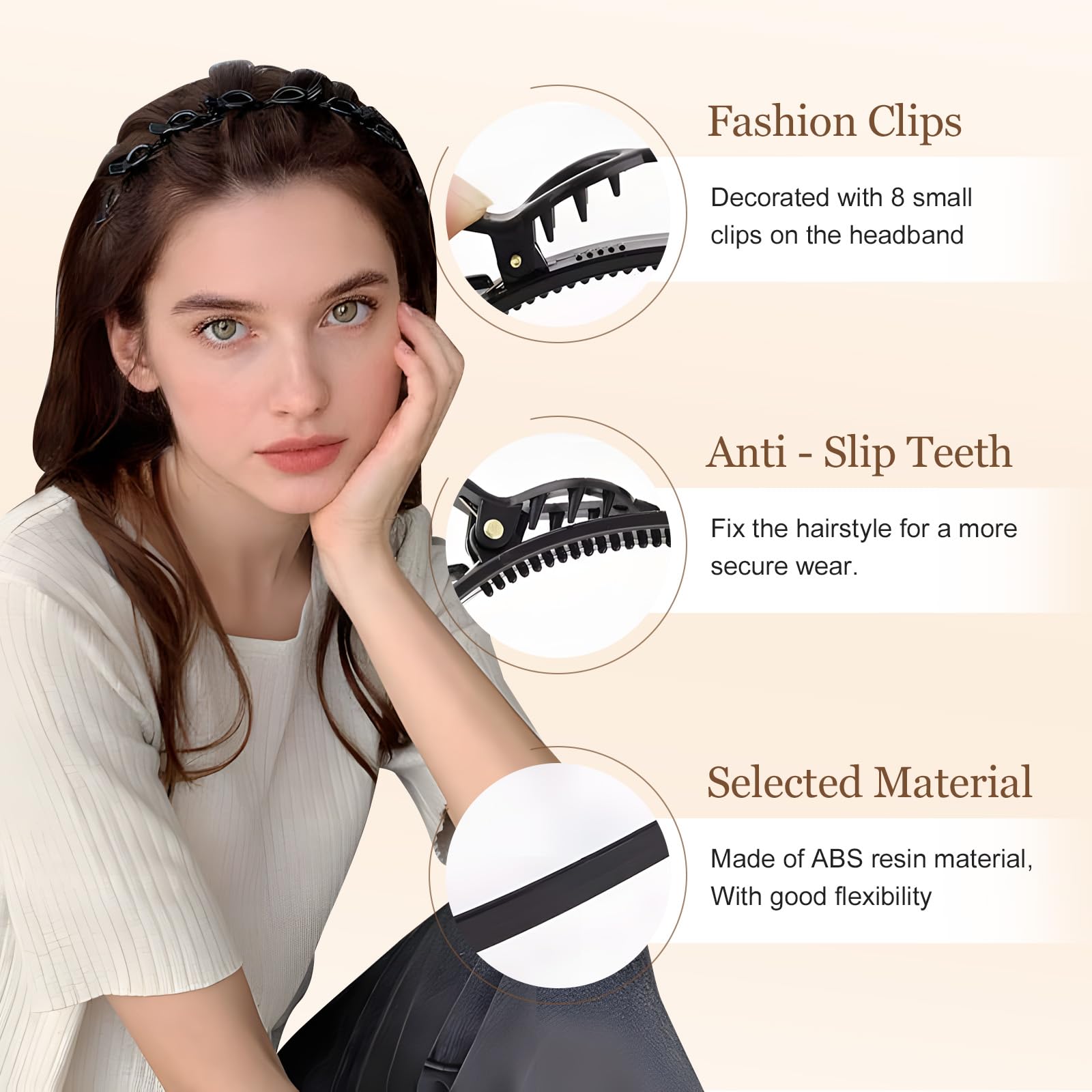 Headband with Clips 4 Pcs Bangs Hairstyle Hairpin Headband with 8 Clips Each,