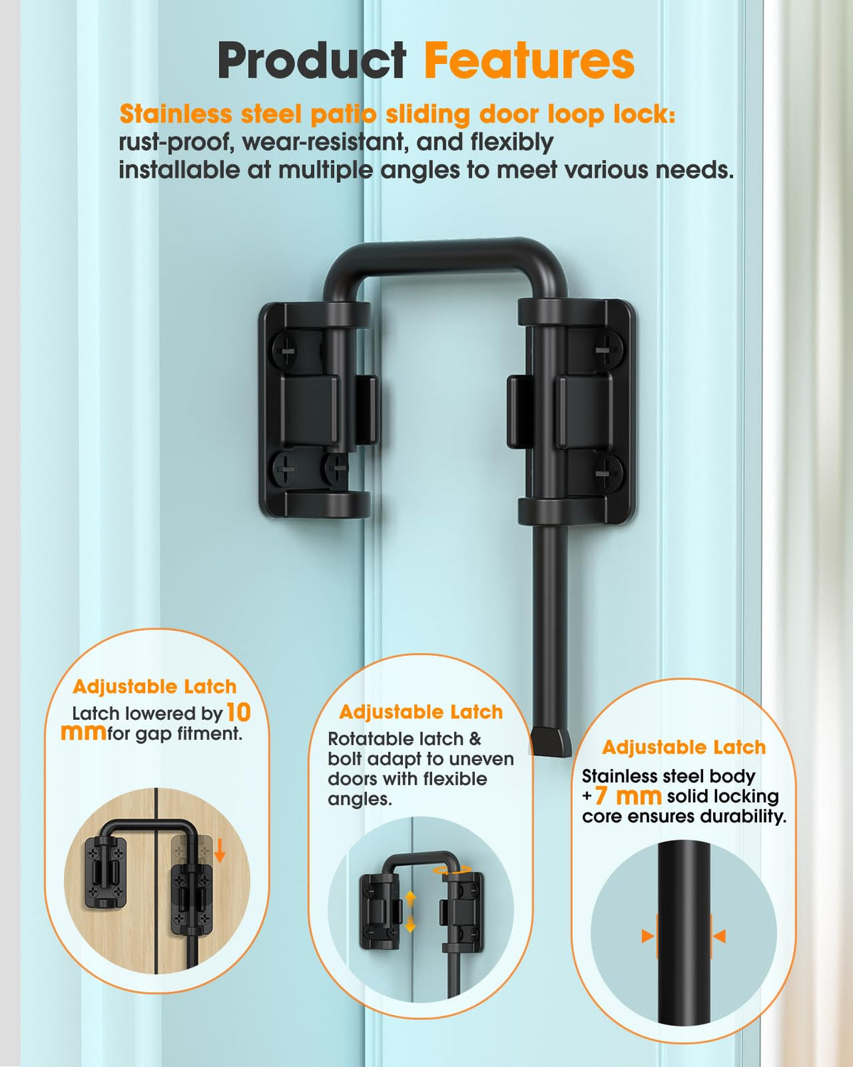4 psc MeBantoo 2.36 Inch U Patio Sliding Door Loop Lock Latch - Stainless Steel