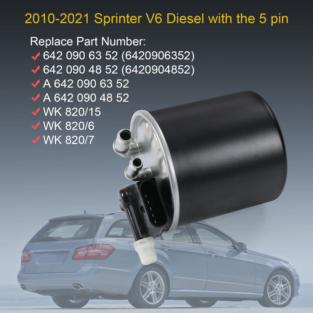 RADHLBNIU WK 820/15 Fuel Filter Replacement For Mercedes Benz E350 GL350 ML350 R350 S350 & Sprinter 2500 3500 3.0L V6 Diesel 2010-2021, Replace WK 820/6, 642 090 63 52