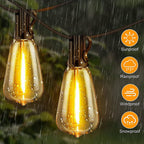 TAICORE Outdoor String Lights with ST38 Clear Globe Bulbs, Black Cord,