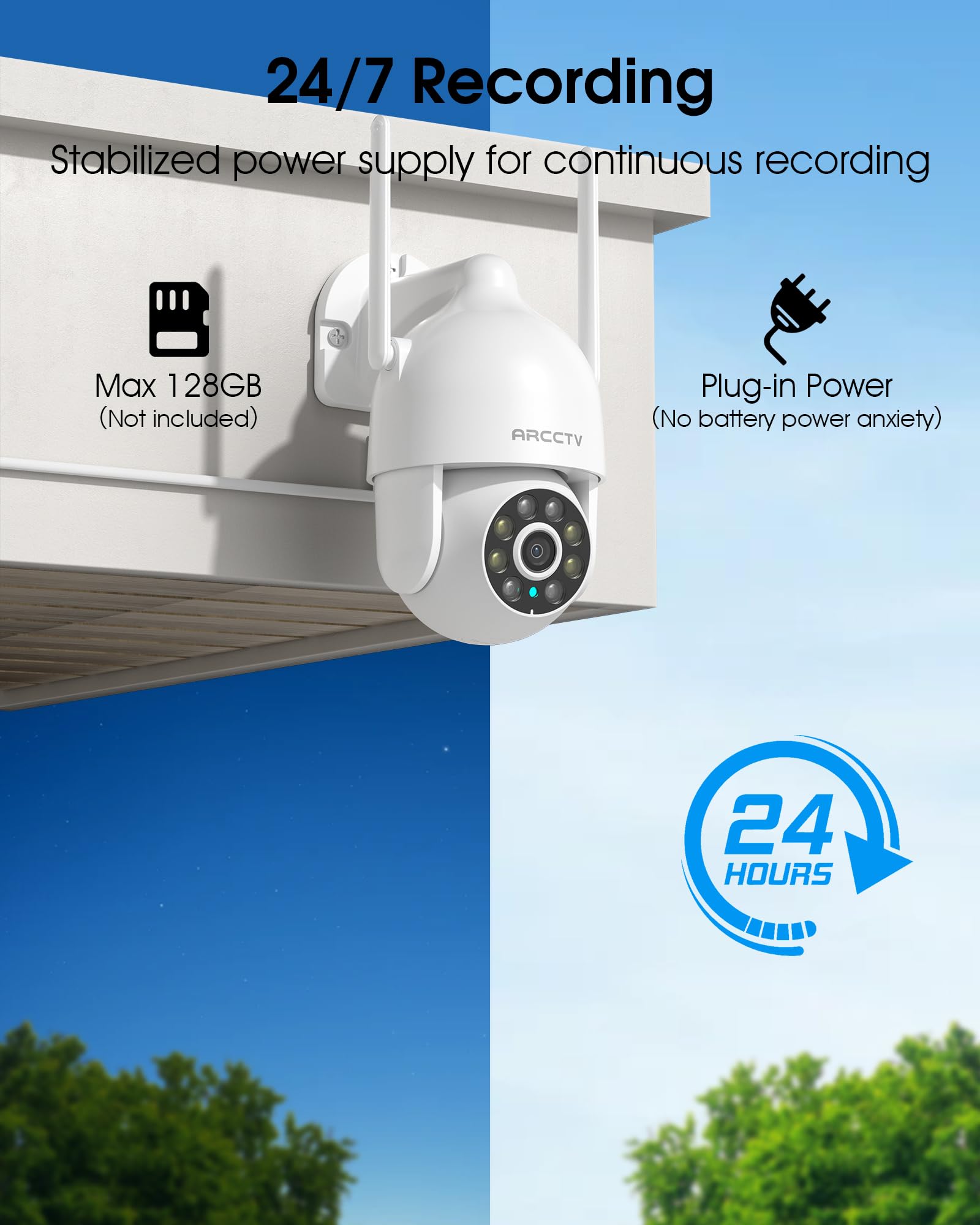 ARCCTV 2K Security Camera Outdoor, 2.4G/5G WiFi 24/7 Recording Security Camera,
