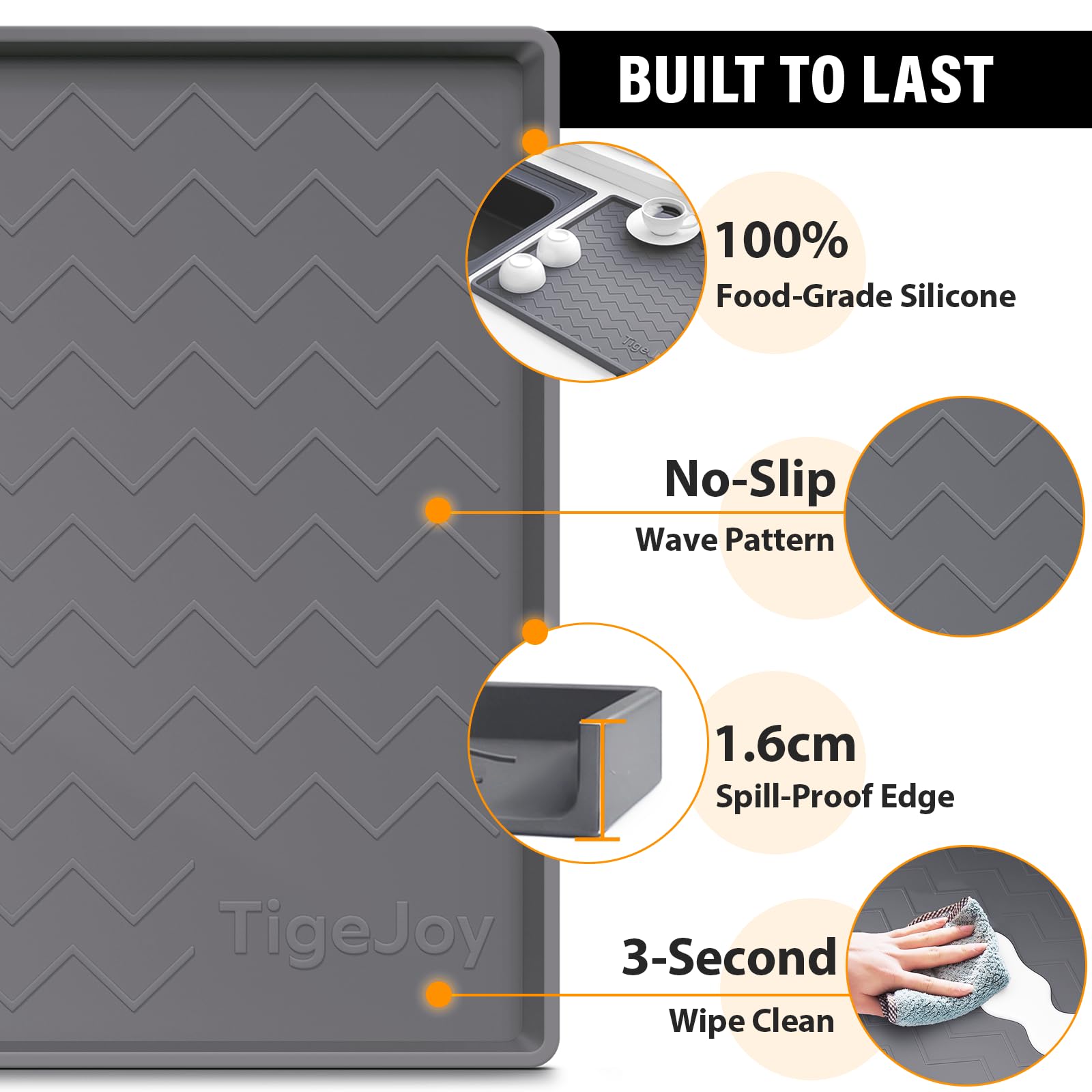 TigeJoy 28" x 19" Under Sink Mats for Kitchen Waterproof, Leak-Proof Silicone