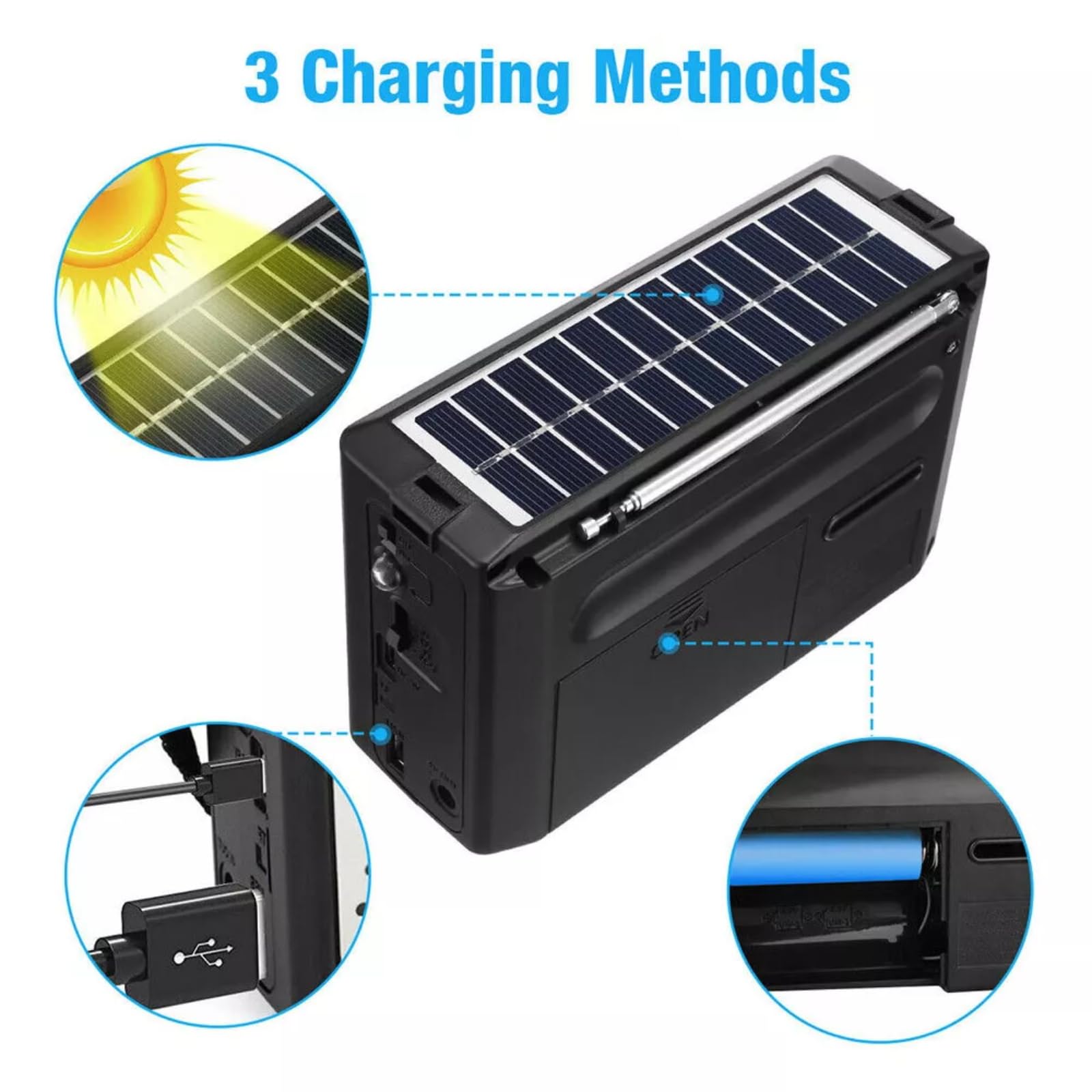 ikaufen Solar Portable FM/AM SW Radio Digital Bluetooth Speaker MP3 Player