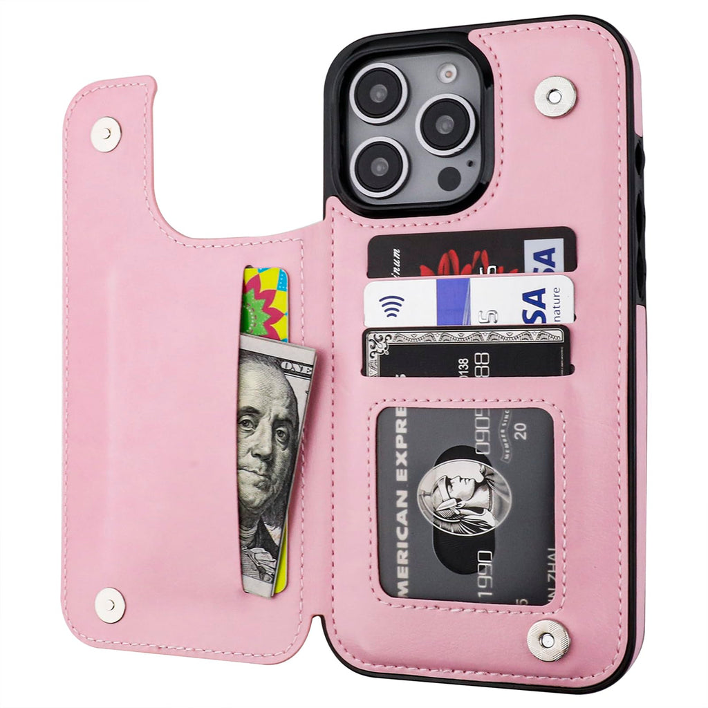 ONETOP Compatible with iPhone 16 Pro Max Wallet Case with Card Holder, PU Leather Kickstand Card Slots Case, Double Magnetic Clasp and Durable Shockproof Cover 6.9 Inch (Pink)
