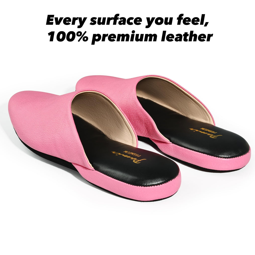 PAMIR Women's Genuine Full-Grain Leather Scuff Slippers, Rose pink, US 8 M