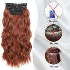 Clip in Hair Extensions 4 PCS 20 Inch Auburn Long Wavy Hair Extensions, Natural