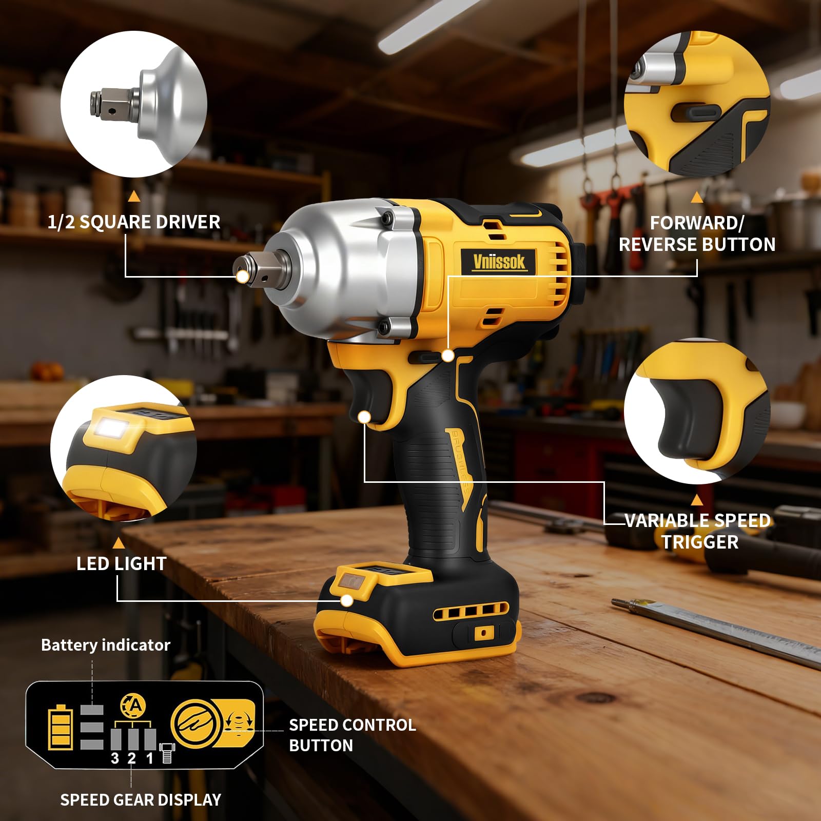 Cordless Impact Wrench 1/2 inch for Dewalt 20V Battery, 1000N.m Impact Driver