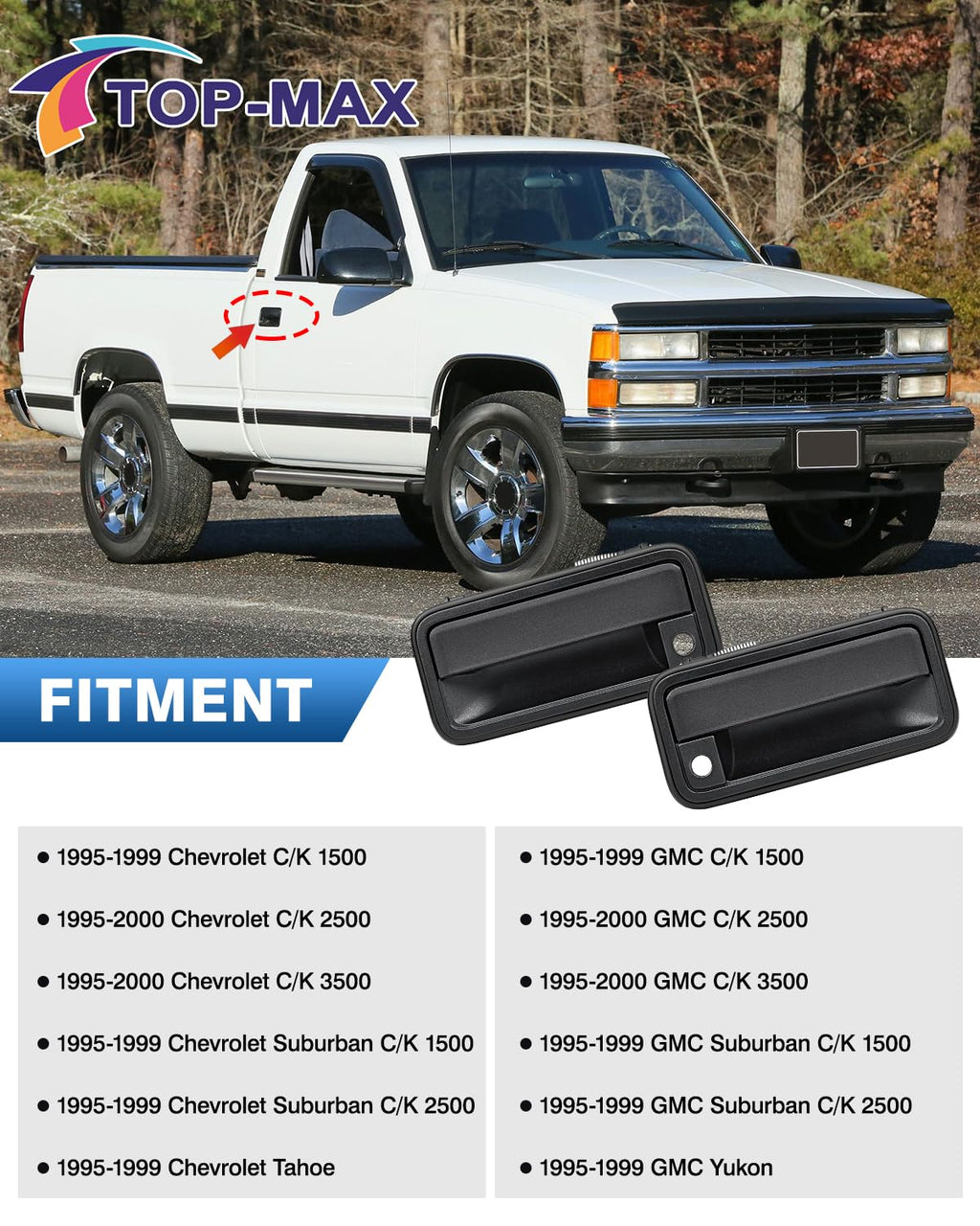 TOP-MAX All Metal Exterior Door Handle Front Replacement for 1995-2000 Chevrolet Chevy Tahoe Suburban C1500 C2500 C3500 K1500 K2500 K3500 GMC Yukon Replaces OE 15742229 15742230