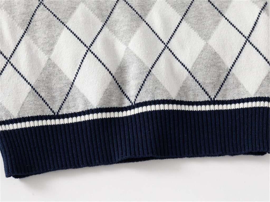 Baby Boys Toddler V-Neck Uniform Knit Plaid Thicken Students Sweater Vest Tank