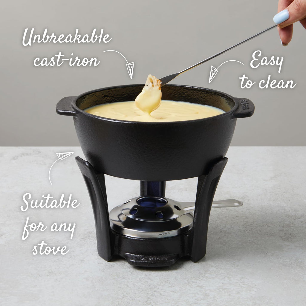 BOSKA Round Cast Iron Fondue Pot Party Pro Burner 4 Forks All Stove Cheese