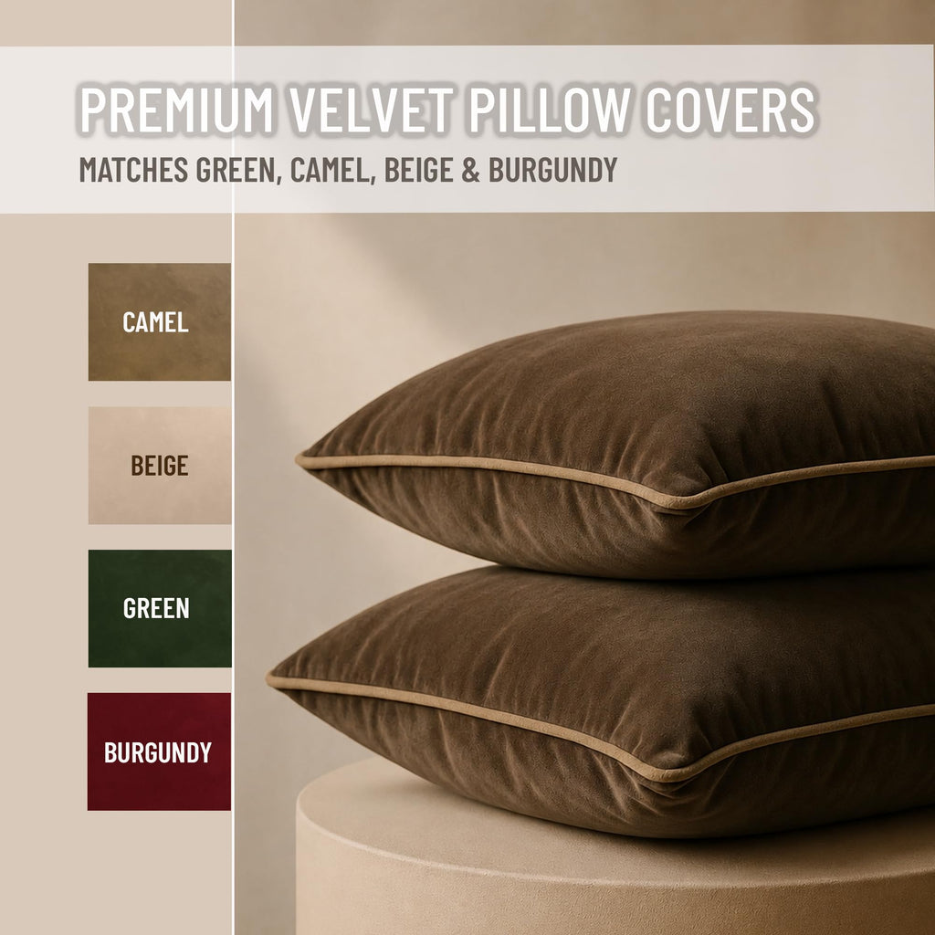 Blau Marité 2 Pack Velvet Decorative Throw Pillow Covers, 20"x20", Brown and
