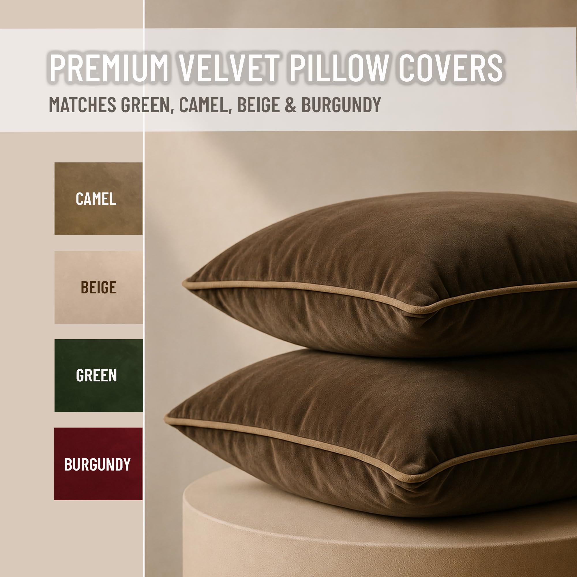 Blau Marité 2 Pack Velvet Decorative Throw Pillow Covers, 20"x20", Brown and