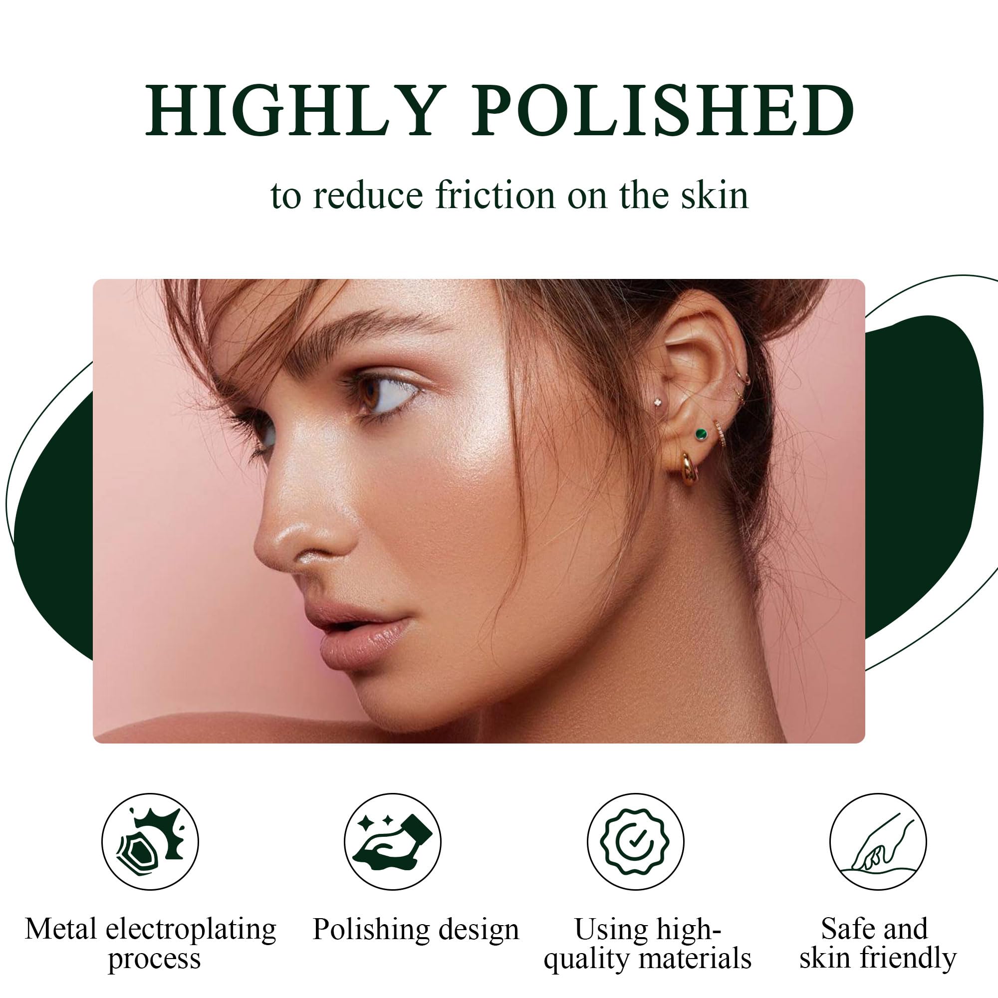 BLISI Green Onyx Pure Titanium Stud Earrings 5mm Natural Stone Women Earrings