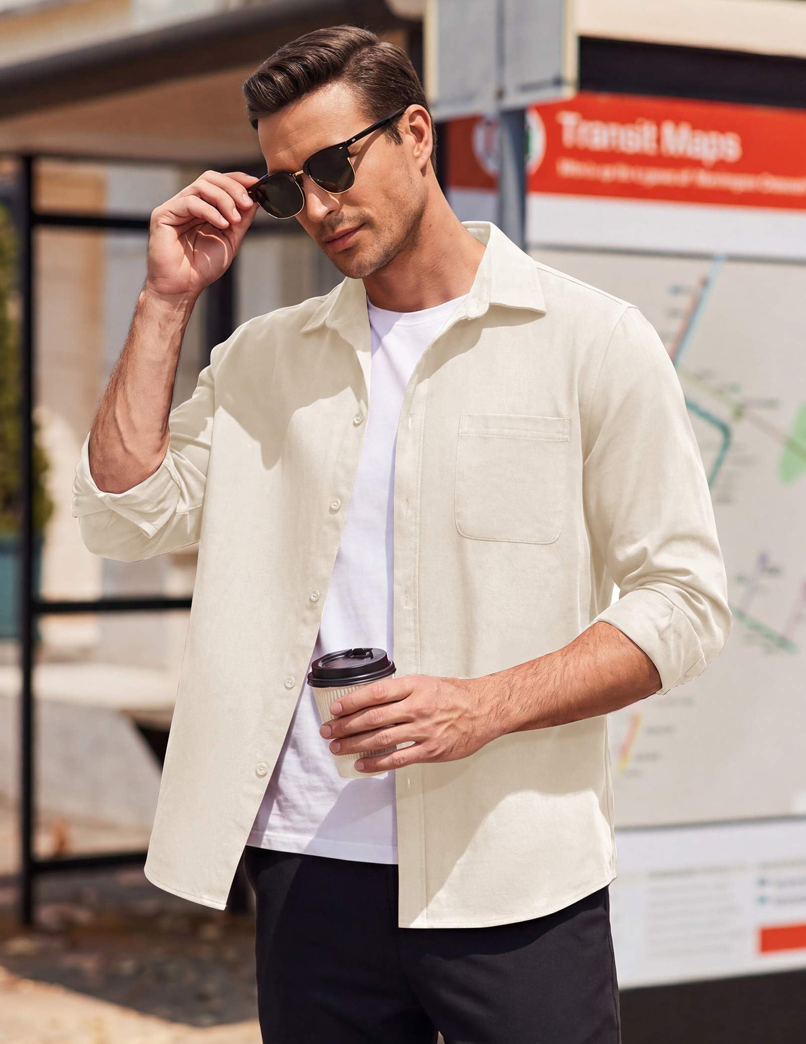 COOFANDY Mens Lightweight Button Down Shirt Jacket Casual Shacket Coat