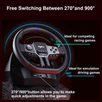 PXN - V9 Gen2 Racing Wheel - 270&900° Car Sim Steering Wheel, 3 Pedals, H