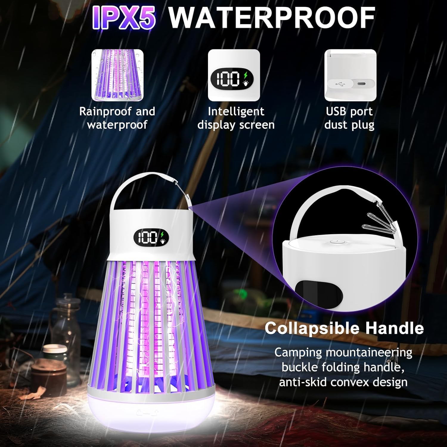 Bug Zapper Indoor Outdoor Mosquito Zapper, LED Rechargeable Fly Zappers Mosquito