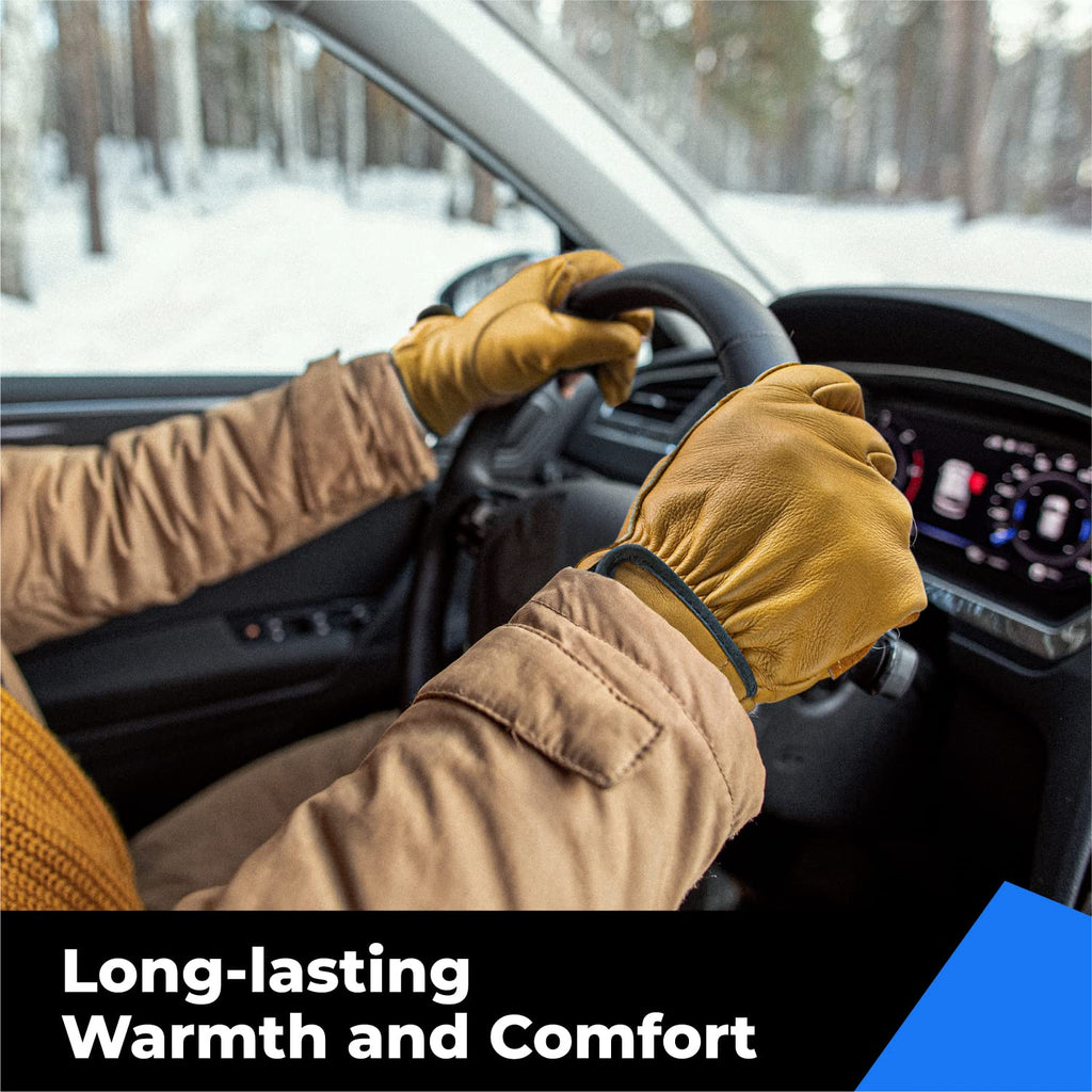 2 Pairs Winter Leather Work Gloves, Warm Thinsulate Lining for Cold Weather