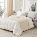 Longhui bedding 100% Cotton Knitted Throw Blanket – Cream, Soft & Cozy, Machine