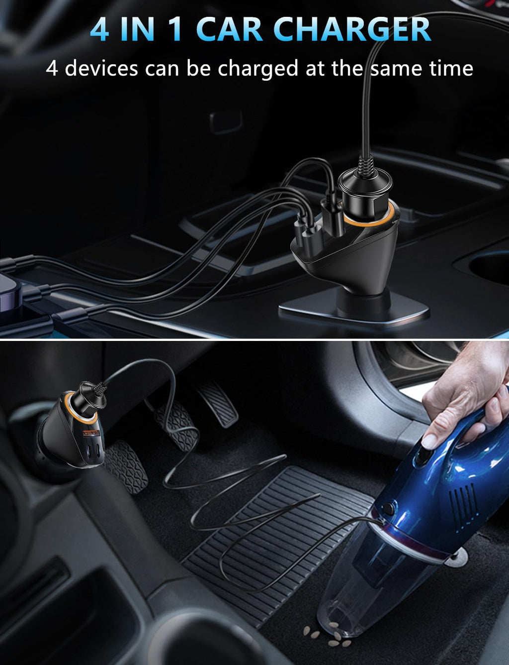 4 in 1 USB C Car Charger, 170W Multi USB Cigarette Lighter Adapter, Socket