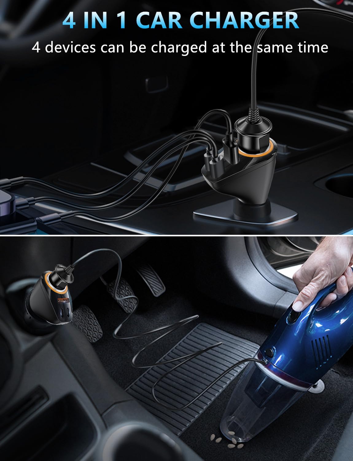 4 in 1 USB C Car Charger, 170W Multi USB Cigarette Lighter Adapter, Socket